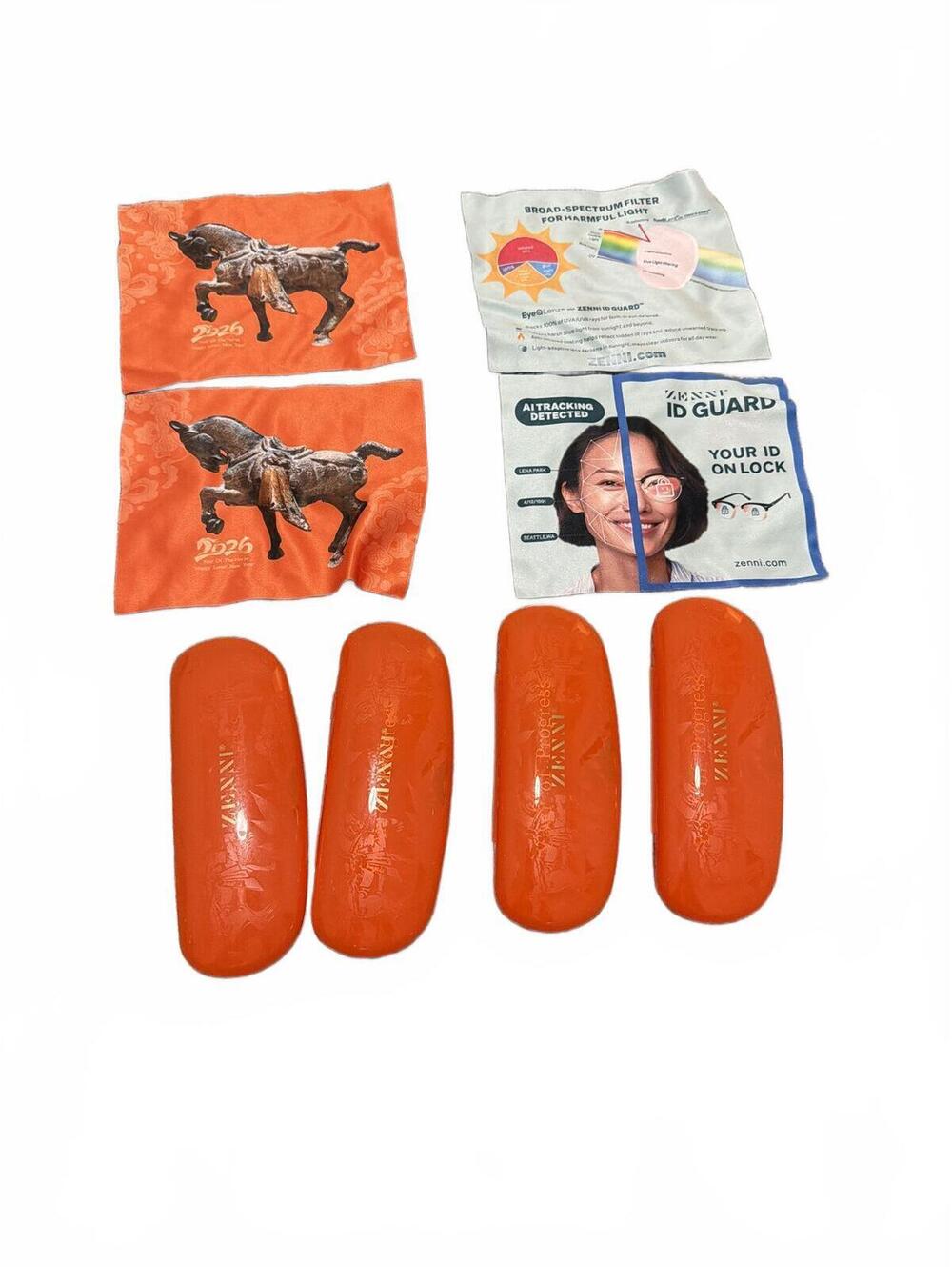 Zenni Orange Eyeglass Cases & Cleaning CLoth Lot
